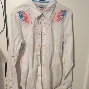 White roar button down
